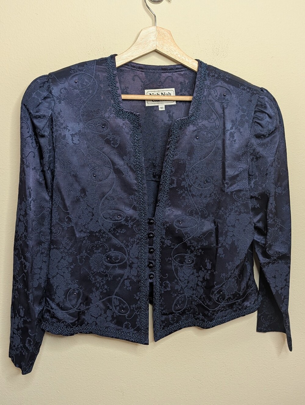 Vintage Nah Nah Collection Navy Jacquard Jacket Size 18 Soutache Trim